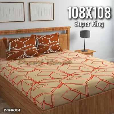 Comfortable Glace Cotton Printed Super King Size Bedsheet with Two Pillow Covers