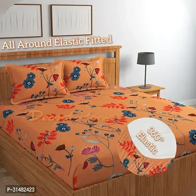 Comfortable Orange Glace Cotton Queen 1 Bedsheet + 2 Pillowcovers-thumb0