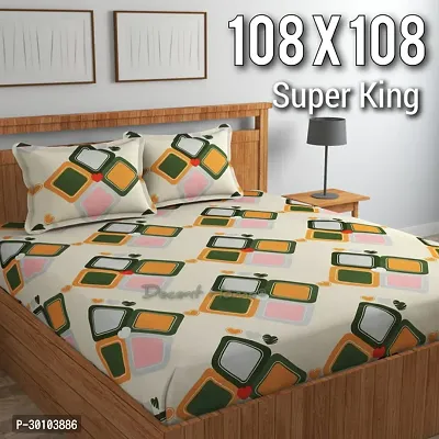 Comfortable Glace Cotton Printed Super King Size Bedsheet with Two Pillow Covers-thumb0