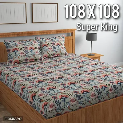 Comfortable Glace Cotton Printed Super King Size Bedsheet with Pillow Covers-thumb0