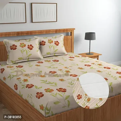 Comfortable Glace Cotton Printed Queen Bedsheet with Two Pillow Covers-thumb0