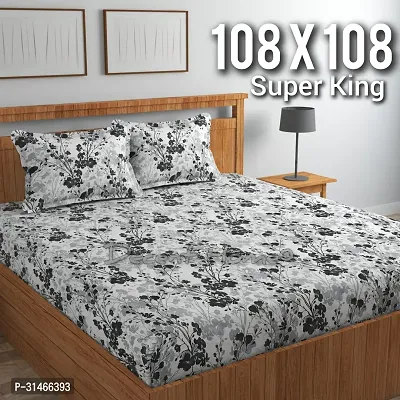 Comfortable Glace Cotton Printed Super King Size Bedsheet with Pillow Covers-thumb0