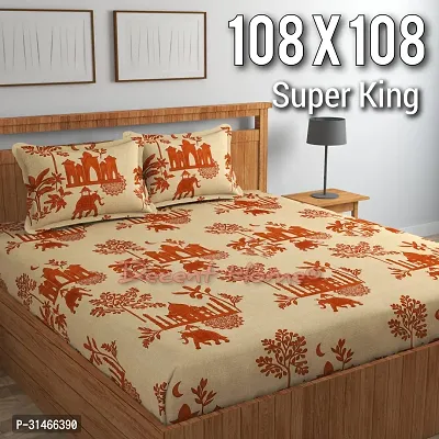 Comfortable Glace Cotton Printed Super King Size Bedsheet with Pillow Covers