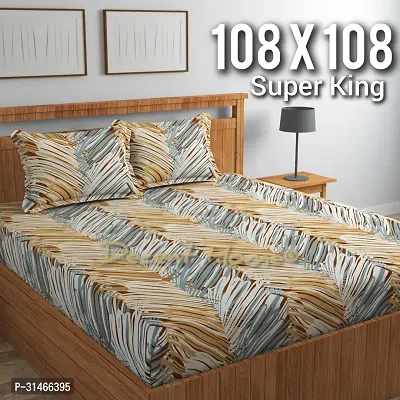 Comfortable Glace Cotton Printed Super King Size Bedsheet with Pillow Covers-thumb0