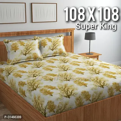 Comfortable Glace Cotton Printed Super King Size Bedsheet with Pillow Covers-thumb0