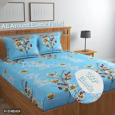 Comfortable Blue Glace Cotton Queen 1 Bedsheet + 2 Pillowcovers