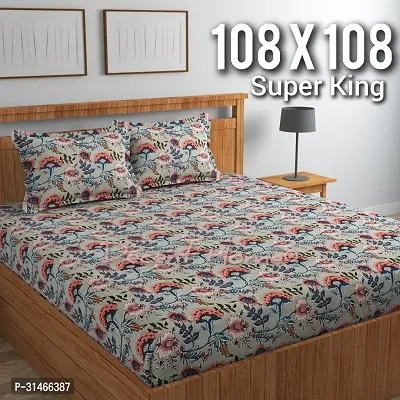 Comfortable Glace Cotton Printed Super King Size Bedsheet with Pillow Covers-thumb0