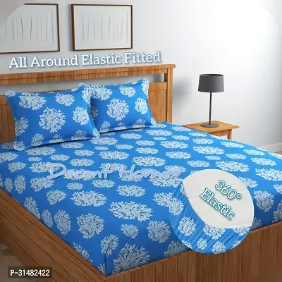 Comfortable Blue Glace Cotton Queen 1 Bedsheet + 2 Pillowcovers