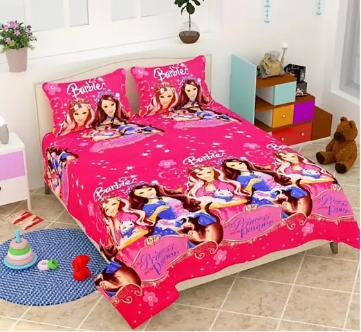 Polycotton Double Bedsheet with 2 Pillow Covers for Kids