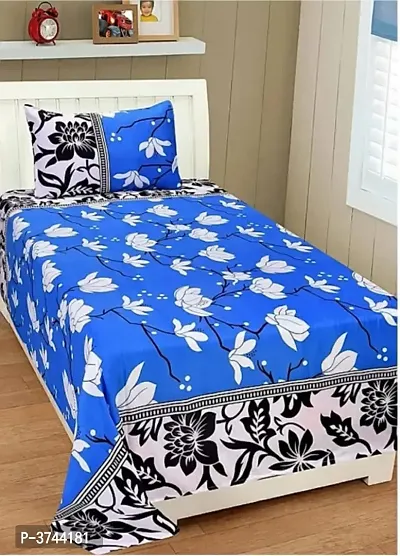 Beautiful Blue Polycotton Single Bedsheet With Pillow Cover-thumb0