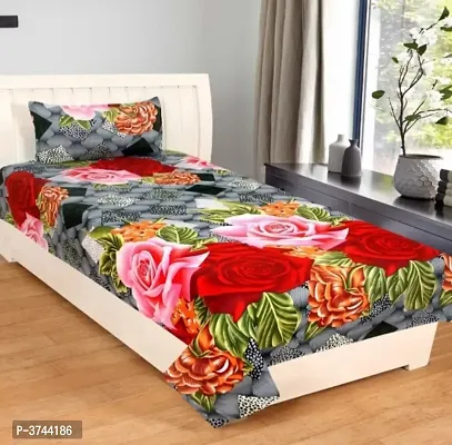 Beautiful Multicoloured Polycotton Single Bedsheet With Pillow Cover-thumb0
