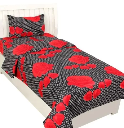 Printed Polycotton Single Bedsheets with 1 Pillow Covers