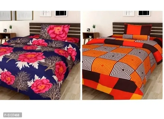 Premium Multicolored Poly Cotton Single Bedsheet With 1 Pillow Cover ( Combo )-thumb0