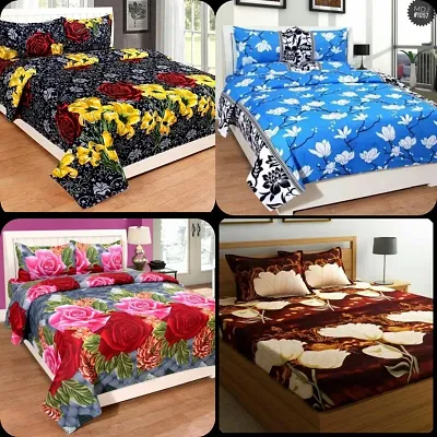 Comfortable Multicoloured Polycotton Printed Double Bedsheet with Pillow Covers(Pack Of 4)