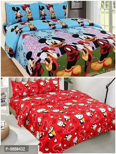 Classic Microfiber Printed Double Bedsheet with Pillow Covers, Pack of 2