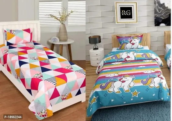 Fancy Glace Cotton Printed 2 Single Bedsheet with 2 Pillow Covers-thumb0