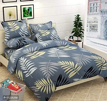 Grey  Printed Polycotton double Bedsheet With 2 Pillow Covers