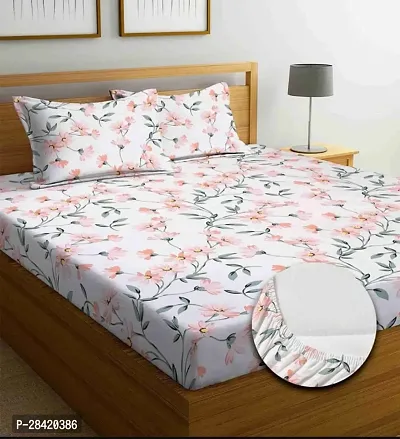 Classic Glace Cotton Fitted Double Bedsheets With 2 Pillow Covers-thumb0
