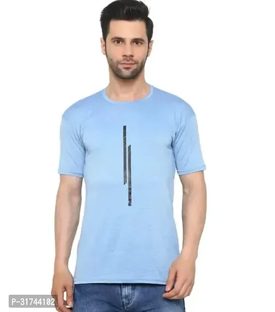 Comfortable Blue Cotton Spandex Tees For Men-thumb0