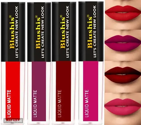 Non Transfer Insta Beauty Waterproof Longlast SensationaL Liquid Matte Mini Lipstick Combo Pack Of 4 Red ,Purple Maroon and Magenta Colour Shade-thumb0