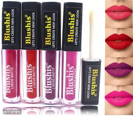 Non Transfer Insta Beauty Waterproof Longlast SensationaL Liquid Matte Mini Lipstick Combo Pack Of 4 Red ,Purple, Pink and Cand Flush Colour