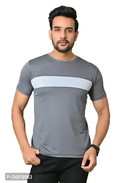 Burundi Blu Stripe Half Sleeves T-Shirt Gym Wear Active Wear-thumb0