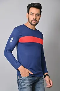 Burundi Blu Stripe Half Sleeves T-Shirt Gym/Active Wear Navy Blue, Pack of 1-thumb2