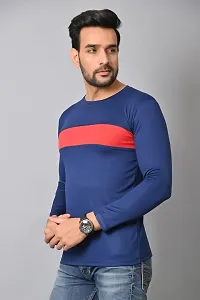 Burundi Blu Stripe Half Sleeves T-Shirt Gym/Active Wear Navy Blue, Pack of 1-thumb1