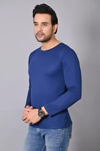 Burundi Blu Plain Solid Full Sleeves T-Shirt Gym Wear Active Wear - Navy-thumb1