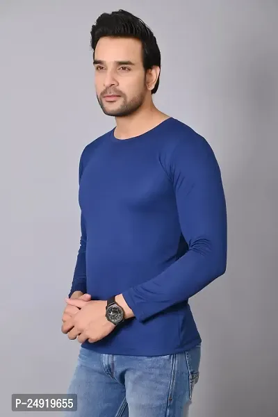 Burundi Blu Plain Solid Full Sleeves T-Shirt Gym Wear Active Wear - Navy-thumb2