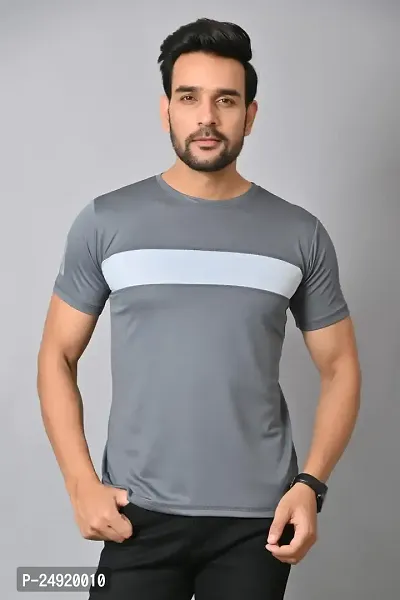 Burundi Blu Stripe Half Sleeves T-Shirt Gym/Active Wear- Dark Grey Pack of 1