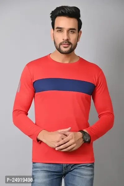 Burundi Blu Stripe Full Sleeves T-Shirt Gym Wear Active Wear- Red-thumb0