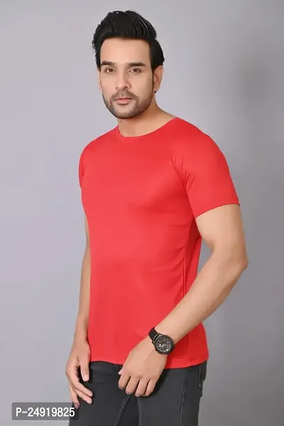 Burundi Blu Regular fit Casual Solid Plain Round Neck Lightweight Stretchable Half Sleeves Red Round Neck T Shirt for Men (B-P10)-thumb3