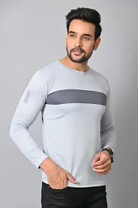 Burundi Blu Stripe Full Sleeves T-Shirt Gym Wear Active Wear- Light Grey-thumb1