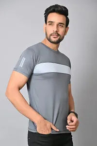 Burundi Blu Stripe Half Sleeves T-Shirt Gym/Active Wear- Dark Grey Pack of 1-thumb2