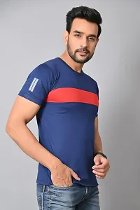 Burundi Blu Stripe Half Sleeves T-Shirt Gym/Active Wear Navy Blue, Pack of 1-thumb2