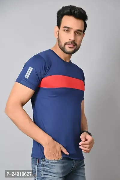 Burundi Blu Stripe Half Sleeves T-Shirt Gym/Active Wear Navy Blue, Pack of 1-thumb3