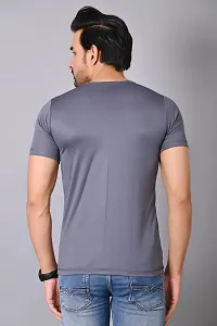 Burundi Blu Plain Solid Dark Grey Half Sleeves T-Shirt Gym Wear Active Wear-thumb3