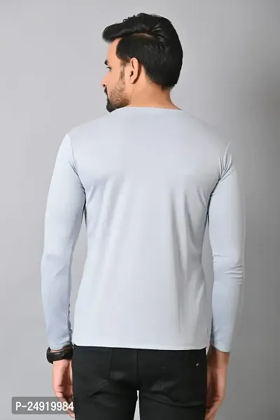 Burundi Blu Stripe Full Sleeves T-Shirt Gym Wear Active Wear- Light Grey-thumb3