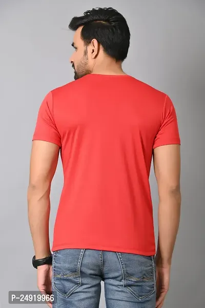 Burundi Blu Regular fit Casual Stripes Plain Lightweight Stretchable Half Sleeves Red Round Neck T Shirt for Men(B-P22)-thumb5