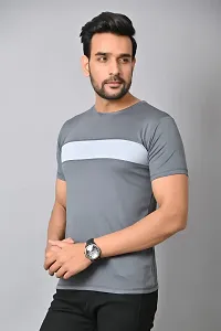 Burundi Blu Regular fit Casual Stripes Plain Lightweight Stretchable Half Sleeves Dark Grey Round Neck T Shirt for Men(B-P18)-thumb3