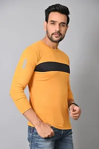 Burundi Blu Regular fit Casual Stripes Plain Lightweight Stretchable Full Long Sleeve Mustard Round Neck T Shirt for Men(B-P15)-thumb4