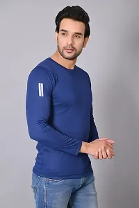 Burundi Blu Plain Solid Full Sleeves T-Shirt Gym Wear Active Wear - Navy-thumb2