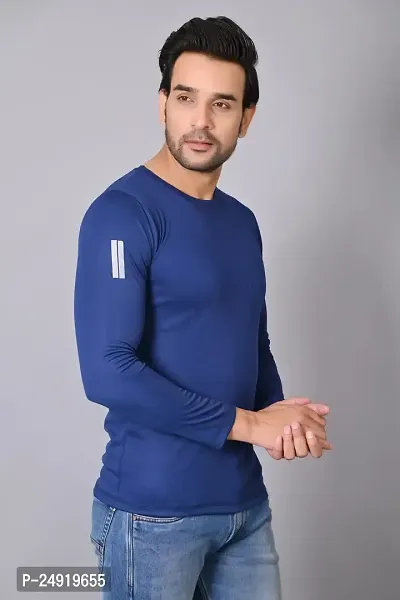 Burundi Blu Plain Solid Full Sleeves T-Shirt Gym Wear Active Wear - Navy-thumb3