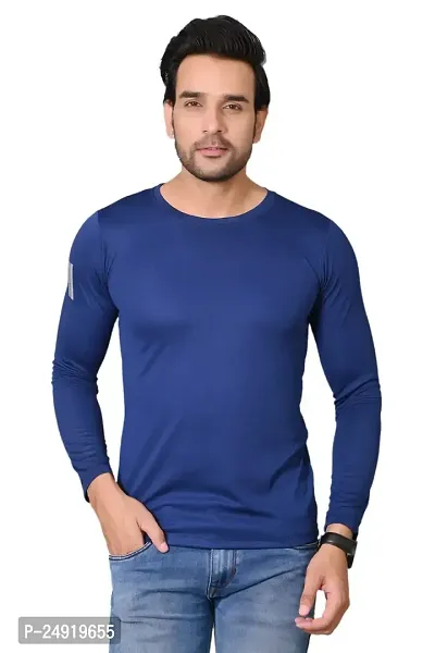 Burundi Blu Plain Solid Full Sleeves T-Shirt Gym Wear Active Wear - Navy-thumb0