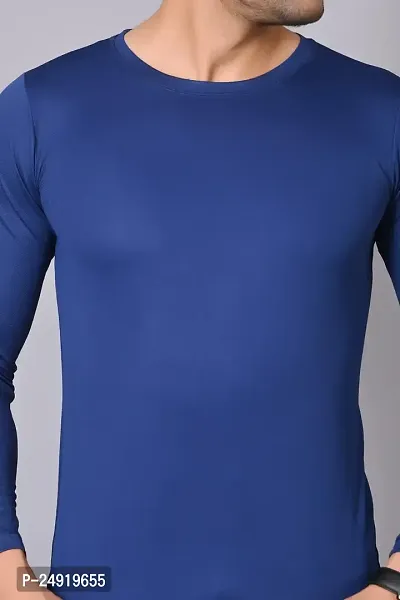 Burundi Blu Plain Solid Full Sleeves T-Shirt Gym Wear Active Wear - Navy-thumb5