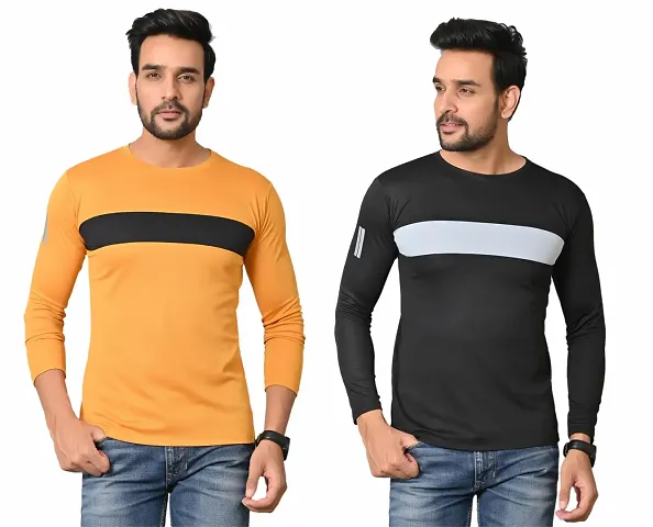 Burundi Blu Regular fit Casual Combo Solid PlainRound Neck T Shirt for Men(CP-FS-Mustard-Black)