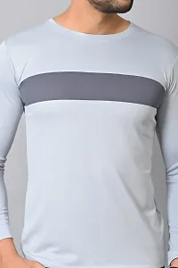 Burundi Blu Stripe Full Sleeves T-Shirt Gym Wear Active Wear- Light Grey-thumb3