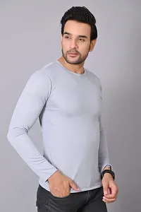 Burundi Blu Regular fit Casual Solid Plain Lightweight Stretchable Full Long Sleeve Light Grey Round Neck T Shirt for Men (B-P3)-thumb3