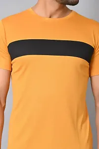 Burundi Blu Stripe Half Sleeves T-Shirt Gym/Active Wear- Mustard, Pack of 1-thumb4